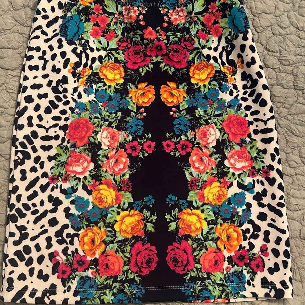 Charlotte Russe Multicolor Floral and Leopard Pencil Skirt